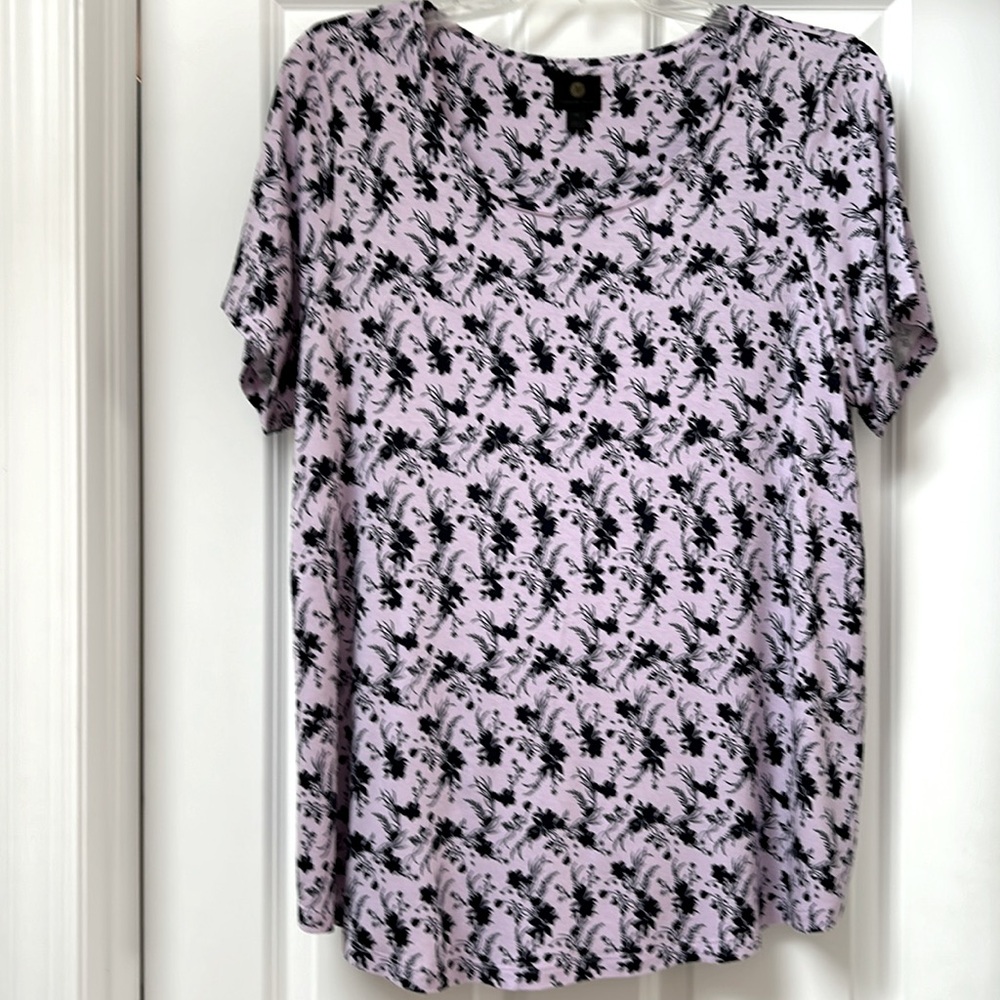 J M COLLECTION lilac with navy design shirt 1X